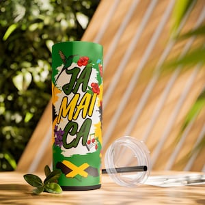 Jamaican Vibes Skinny Tumbler, 20oz, Jamaican Gifts, Jamaican Stylish, Travel Mug, Summer Essentials, Gift for Him o Her, Tropical Tumbler.