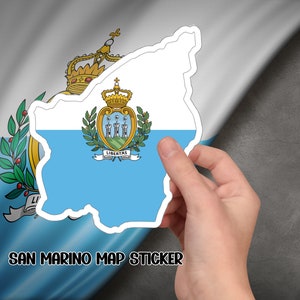 Adhesivo de mapa de San Marino, Adhesivo Wanderlust para amantes de los viajes, Adhesivo de vinilo de mapa de San Marino, Perfecto para portátiles, botellas de agua y más.