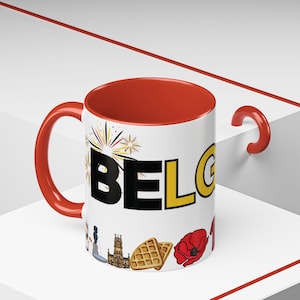Taza ilustrada inspirada en Bélgica, regalo de recuerdo único, taza de mapa ilustrada de Bélgica, regalo perfecto para los entusiastas de los viajes.