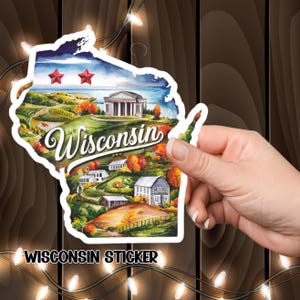 Wisconsin Kiss-Cut Stickers, Vintage USA State Decal, Laptop Sticker, Scrapbooking Decor, Travel Decor Gift, Wisconsin Decal
