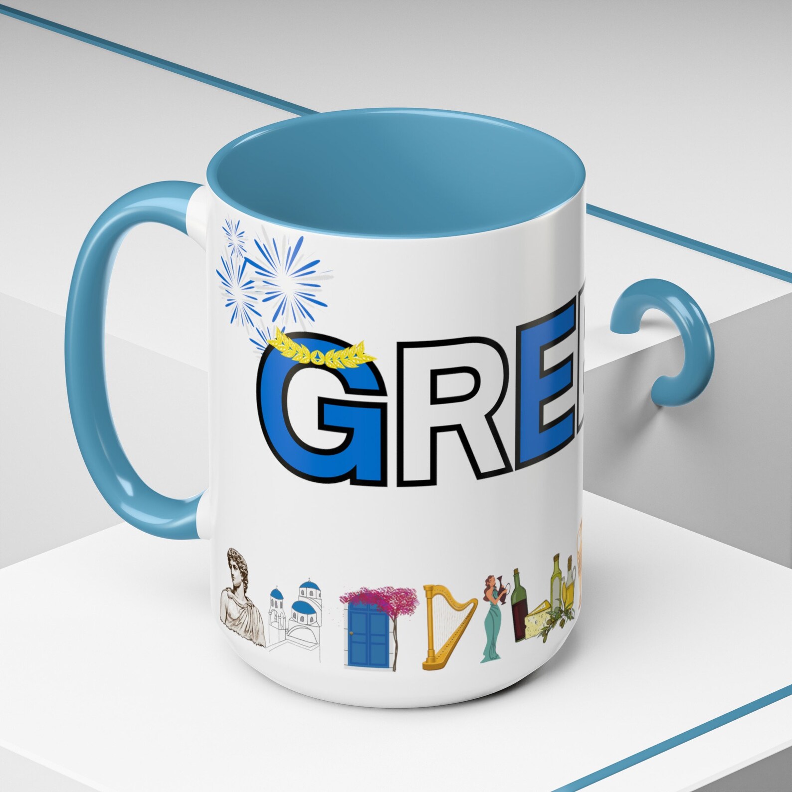 Greece Travel Mug, Ancient Greece Illustration Teacup, Grecian Charm ...
