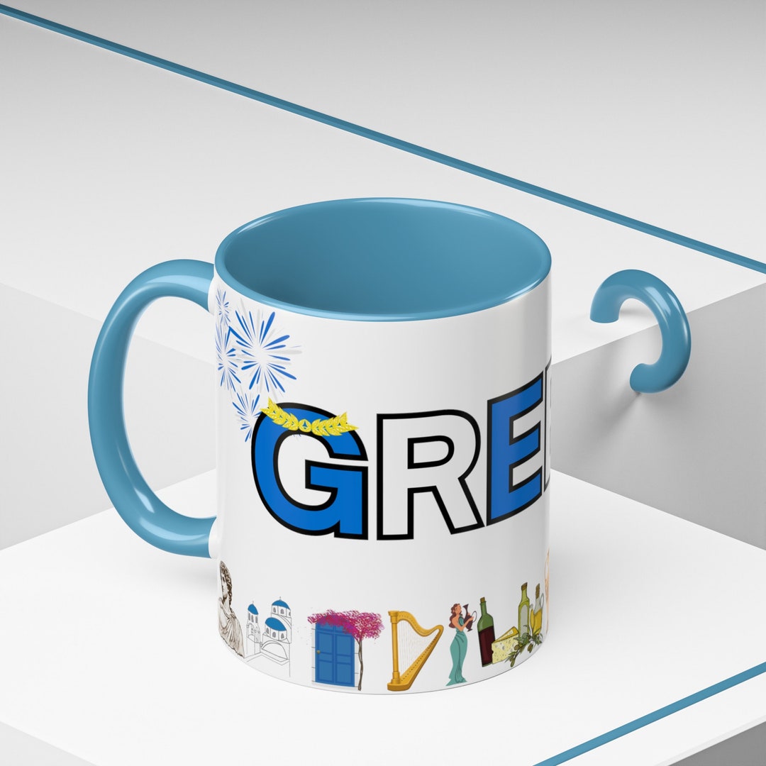 Greece Travel Mug, Ancient Greece Illustration Teacup, Grecian Charm ...
