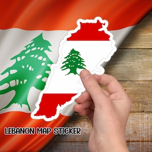 Kaartsticker Libanon, vinylsticker voor laptops, reissouvenir voor Wanderlust, Libanese Pride-sticker.