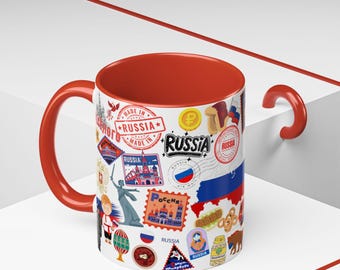Rysk kaffemugg, patriotisk rysk gåva, resemugg, etnisk dryckeskärl, slavisk dekor, present till kaffeälskare, ryska gåvor