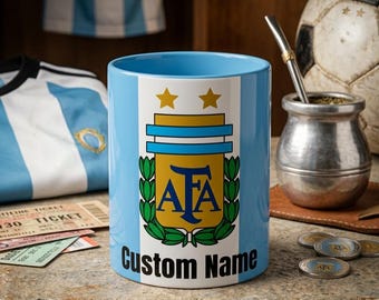 Argentinien Fußball Kaffeetasse, personalisiertes Geschenk für Fußball-Enthusiasten, Fußball Argentinien Kaffeetasse, individuelles Sportfan Geschenk.