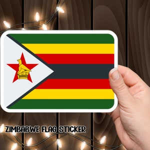 Vinyl Sticker of Zimbabwe Flag, Patriotic Decal for Laptops, Zimbabwe Flag Sticker, Durable Vinyl Decal, Colorful Zimbabwe Flag Decal.