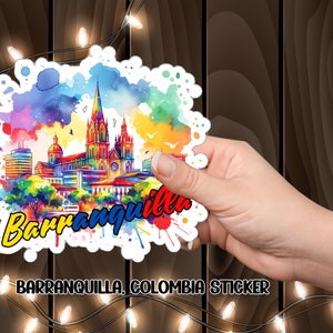 Adesivo acrilico vivace di Barranquilla, Colombia, souvenir di viaggio illustrato, adesivo con illustrazione acrilica colorata di Barranquilla, Colombia.