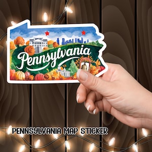 Stickers Pennsylvanie Kiss-Cut, sticker État des États-Unis, sticker de voyage, sticker pour ordinateur portable, sticker pour ordinateur portable, sticker de scrapbooking, sticker voiture