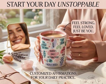 Personalisierte Affirmationen tägliche Tasse, positives Zitat, Selbstliebe Geschenk, Geschenk für sie, Inspirational Tasse, Jubiläumsgeschenk, Geburtstagsgeschenk Tasse