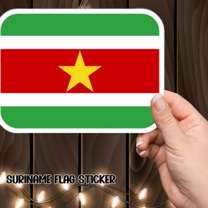 Pegatina de la bandera de Surinam, calcomanía de vinilo patriótico para automóvil, computadora portátil o planificador, pegatina colorida de la bandera de Surinam, calcomanía adhesiva para viajeros.