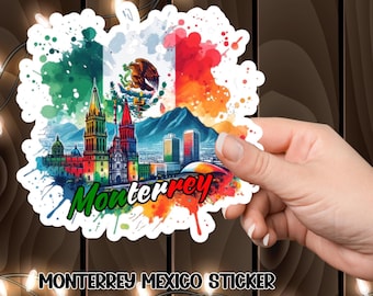 Pegatinas de Monterrey, México: Calcomanías de viaje vibrantes para laptop y álbumes de recortes