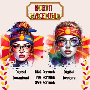 Instant download SVG, PNG and PDF digital images of North Macedonia girls, North Macedonia pride, North Macedonia culture digital clipart.