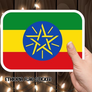 Ethiopia Flag Sticker, Patriotic African Decal, Colorful Ethiopia Flag Sticker, Vinyl Laptop Decal.