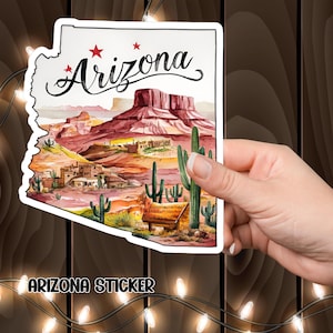Arizona Landscape Stickers, USA State Decal, Desert Cactus Sticker, Southwest Decal, Travel Adventure Decor, Nature Scenery Label