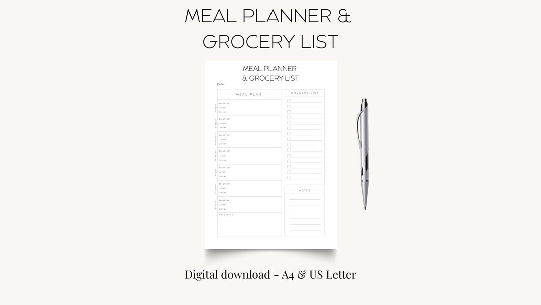 Minimalist Meal Planner Printable: Weekly Food Organizer (digital ...