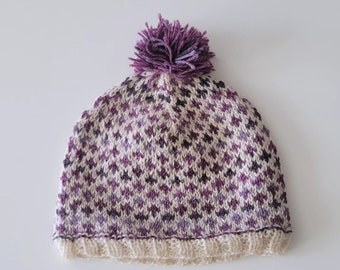 Baby Girl Plum Knit Hat, handmade