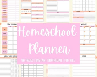 Homeschool Planner - Printable - Lesson Planner - Weekly Planner - Schedule - Attendance - Reading Log - Budget Tracker-Digital Download