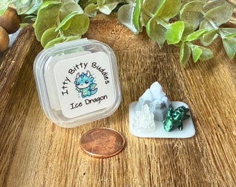 Miniature Ice Dragon Playset: Itty Bitty Buddies 3D Printed Desk Pet Animal Fidget Toy
