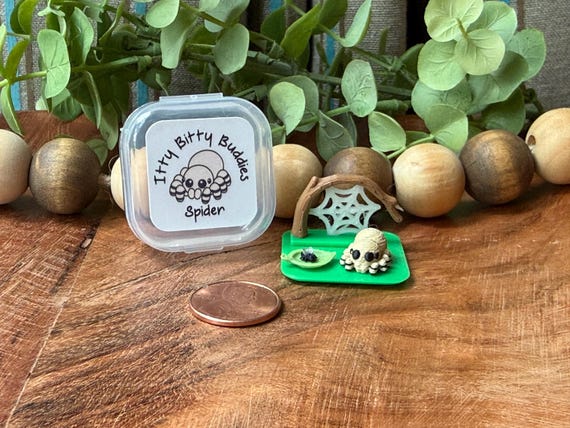 Miniature Spider Playset:  Itty Bitty Buddies 3D Printed Tiny Desk Pet Fidget Toy Jumping Spider Tarantula