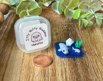 Miniature Manatee Playset: Itty Bitty Buddies 3D Printed Tiny Desk Pet Animal Fidget Toy