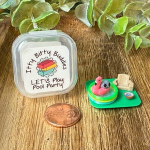 Itty Bitty Buddies Miniature Pet Rock Pool Party Playset - Tiny Desk Pet, Pocket Pet, 3D Printed Toy, Party Favor, Gift Collectible Stocking