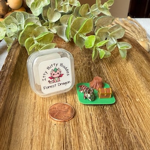 Itty Bitty Buddy Miniature Forest Dragon Playset Tiny Desk Pocket Pet 3D Printed Fidget Toy Party Favor Fantasy Animal Gift Stocking Stuffer