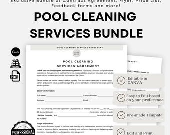 Pool Cleaning Contract Template, Customizable Swimming Pool Cleaning Business Services Agreement, Printable Pool Maintenance Form