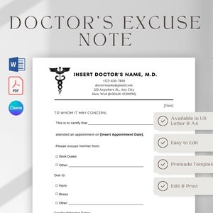 Nota de excusa de los médicos, Carta de excusa de los médicos, Plantilla de excusa de los médicos para el trabajo, Nota de los médicos para el trabajo, Nota de los médicos para la escuela