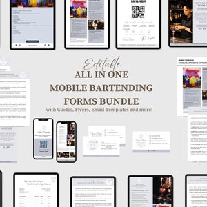 Mobile Bar Contract Bundle, Bartender Service Agreement, Bartending Forms Bundle, Client Intake, Photo Release, Packages, Invoice Template