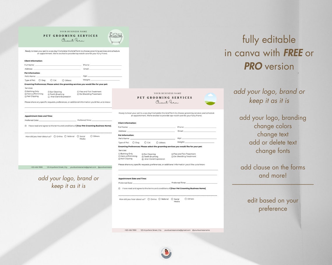 Pet Grooming Forms Intake Form Business Bundle Flyer Contract, Dog ...