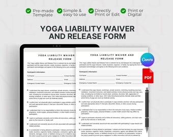 Yoga Liability Waiver and Release of Liability Form Template for Yoga Studios, Instructors, Retreats, and Wellness Classes | PDF & Canva