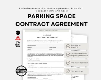Simple Parking Space Rental Agreement, One Page Lease Contract Form Template, Printable & Editable RV Parking Lease, Parking Space Contract