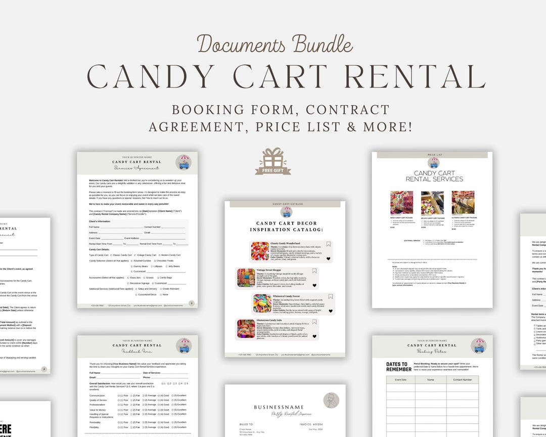 Candy Cart Rental Agreement, Party Rental Contract, Party Supplies
