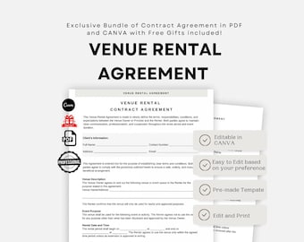 Venue Rental Agreement, Customizable Wedding Venue Rental Contract Form, Printable Event Space Contract, Venue Facility, Instant Download