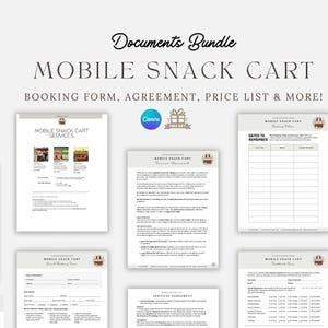 モバイルスナックカート、イベントベンダー契約テンプレート、パーティーレンタルパーティー用品契約、スナックカートプラン契約バンドル、編集可能なCANVA