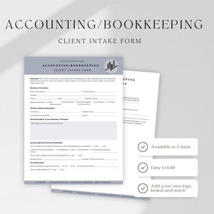 Plantilla de formulario de admisión de contabilidad y teneduría de libros, formulario de cuestionario para el cliente contable/contable independiente, incorporación de clientes, CANVA