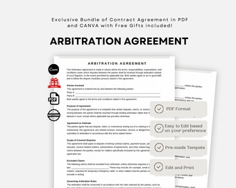 Arbitration Agreement Template Word & PDF - Printable Arbitration Contract Form - Resolve Disputes - Arbitration Rules - Instant Download