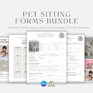 Modèle de paquet de contrat client pour la garde d'animaux de compagnie, entreprise de garde d'animaux de compagnie, accord client, facture, modèles de commentaires, canva, pdf modifiable