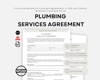 Plumbing services agreement template CANVA PDF Download, Plumber work contract, Pipe service forms, Agreement for plumbing work