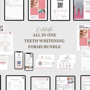 Formulaire de consentement au blanchiment des dents, lot de formulaires de blanchiment des dents, formulaires d'esthéticienne, formulaires d'admission des clients pour le blanchiment des dents, manuel de blanchiment des dents