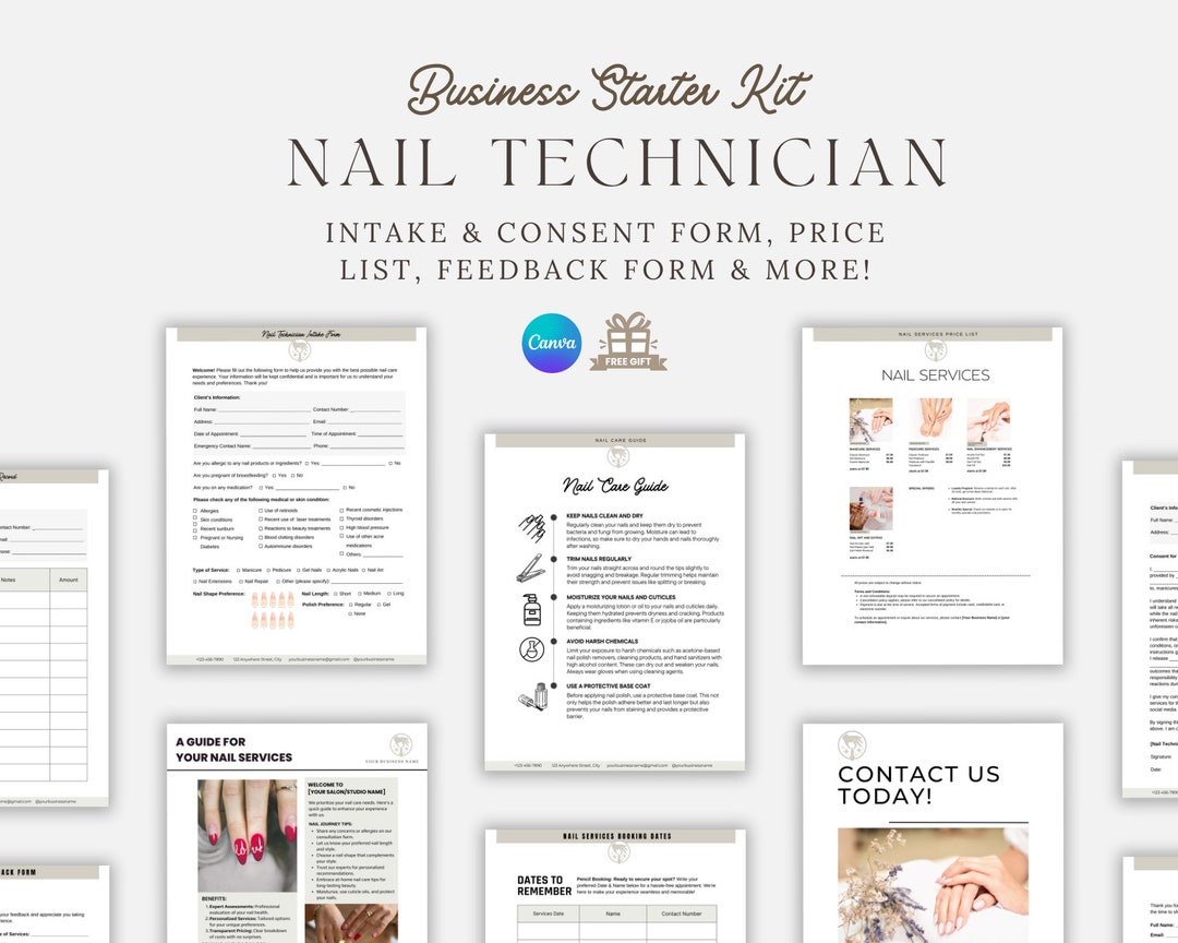 Editable Nail Technician Forms Bundle, Nail Tech Consultation Forms ...