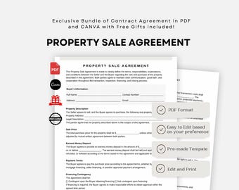Property Sale Agreement, Customizable Purchase Agreement Form Template, Printable Contract of Sales, Purchase Business, Instant Download