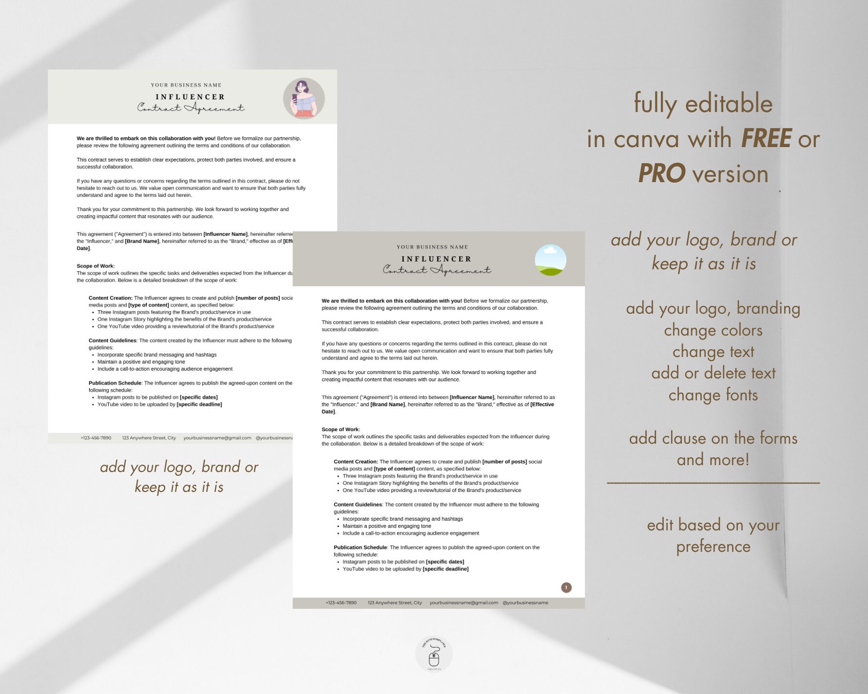 Influencer Contract Template CANVA, Social Media Influencer Contract