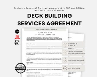 Editable Deck Building Contract Template, Deck Construction Agreement, Deck Installation Form PDF, Contractor Agreement, Instant Download