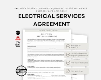 Electrician Service Contract Template, Printable Commercial & Residential Electrical Maintenance Contract, Electrician Service Agreement