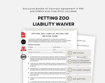 Petting Zoo Liability Waiver Canva Template - Professional Legal Document for Event Operators - Edit in Canva