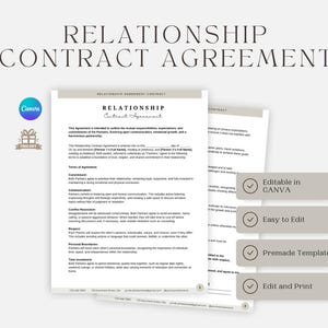 Relationship Agreement Template, Professional and Personal Contract for Couples, Relationship Contract, Partnership Couples Agreement, CANVA