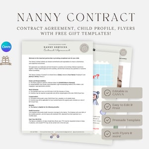 Nanny Contract, Nanny Contract Template, Nanny Contract Agreement, Nanny Contract Agreement Template, CANVA Template, Editable Professional