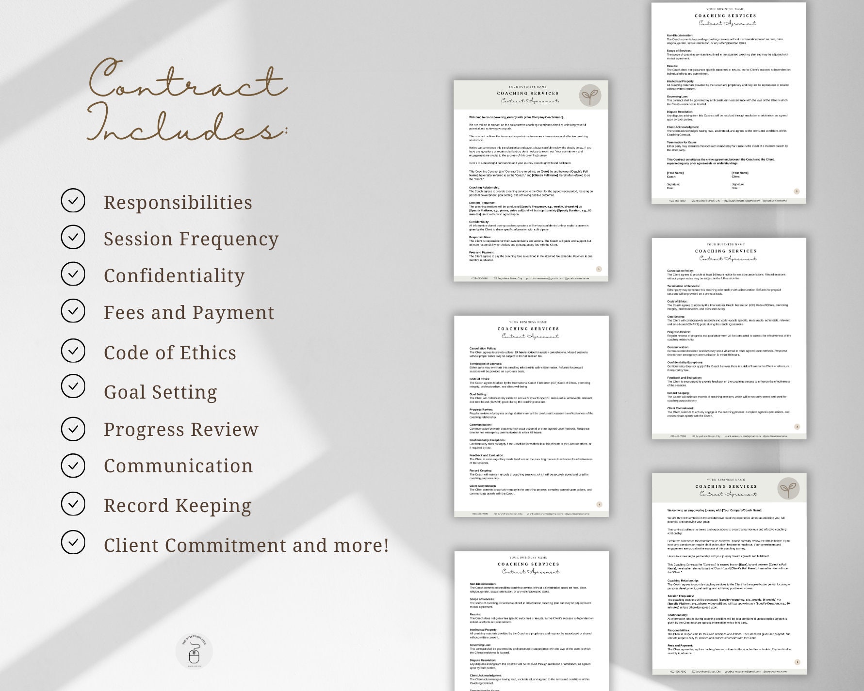 Life Coaching Contract Template, Life Coach Agreement, Mentoring ...