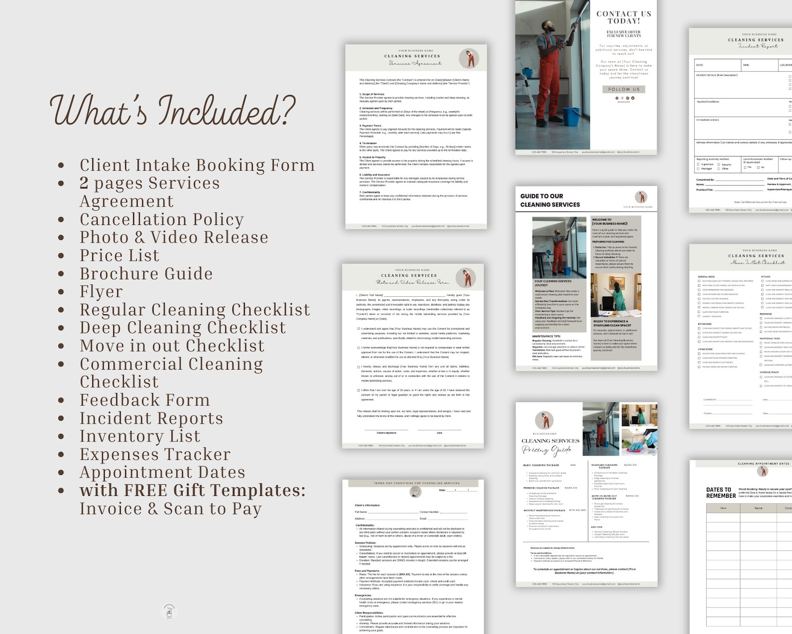 Cleaning Business Forms Bundle, Cleaning Contract, Cleaning Checklist ...